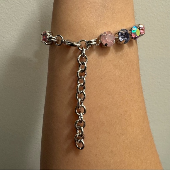 Ombre Aurora Borealis Pink Purple Crystal Tennis Bracelet (Silver Tone) - Picture 9 of 15